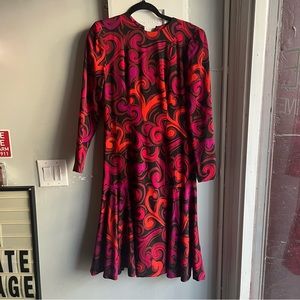 Vintage 1970s Pauline Trigere Psychedelic Print Dress